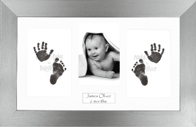 BabyRice Baby Hand & Footprints Kit, Inkless Prints, Pewter Frame