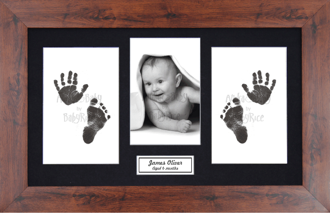 BabyRice Baby Hand & Footprints Kit, Inkless Prints, Mahogany Frame