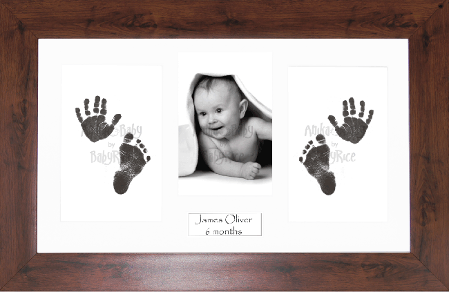 BabyRice Baby Hand & Footprints Kit, Inkless Prints, Mahogany Frame