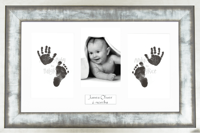 BabyRice Baby Hand & Footprints Kit, Inkless Prints, Metal effect Frame