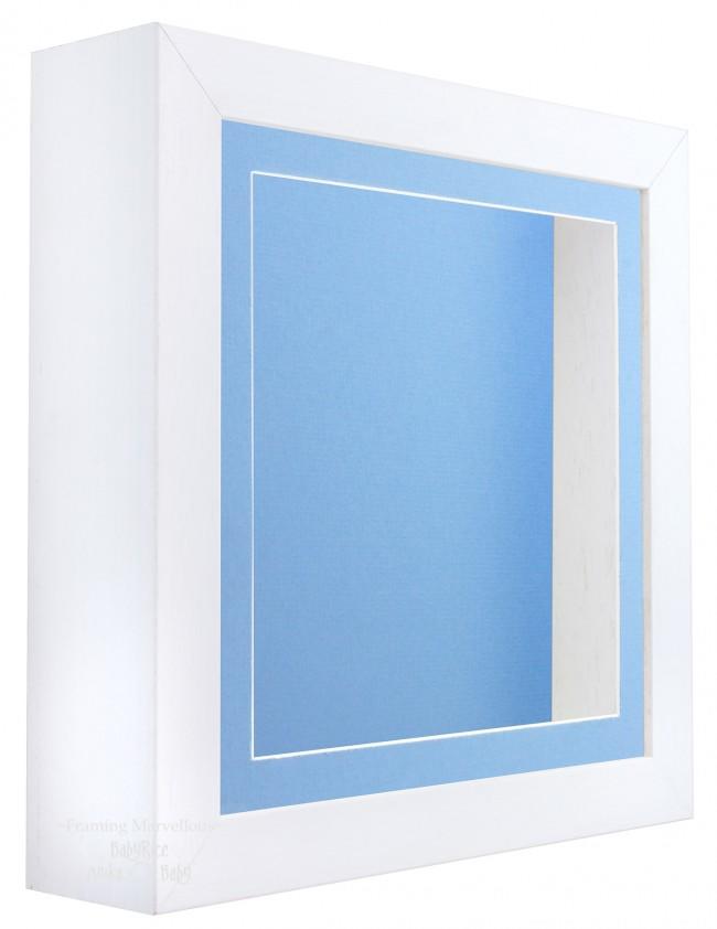 White Shadow Box Deep Display 3D Wooden Frame Square Blue Front / Blue Back