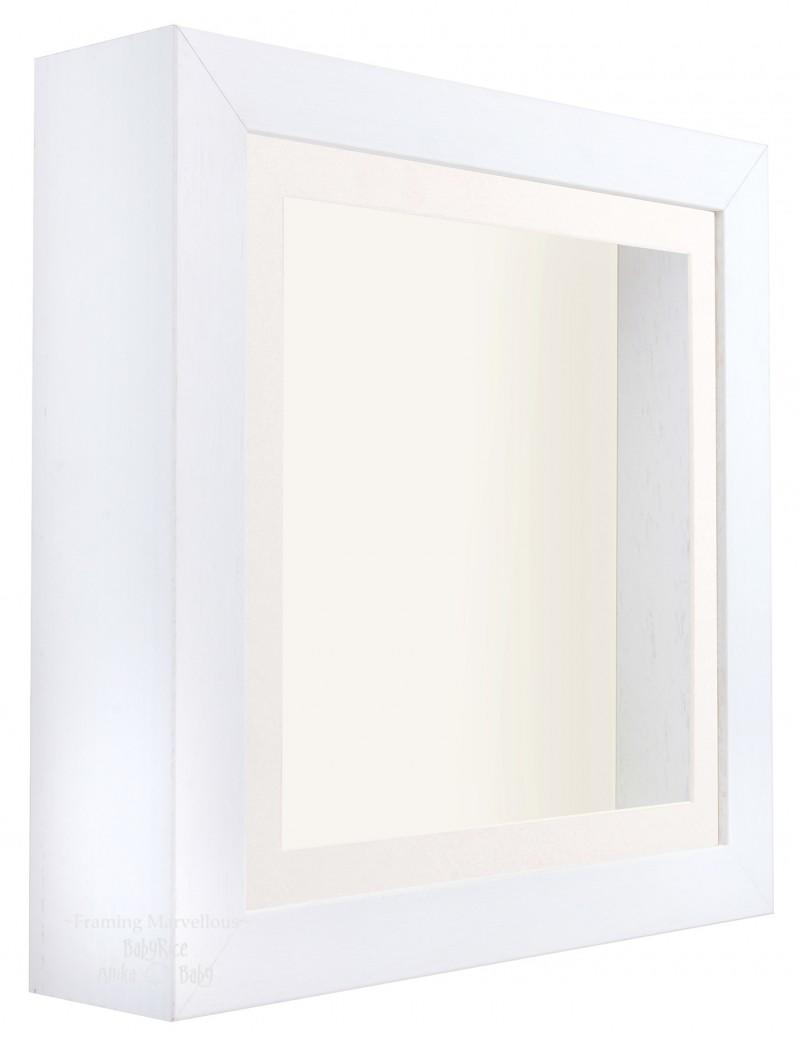 White Shadow Box Deep Display 3D Wooden Frame Square Cream Front / Cream Back