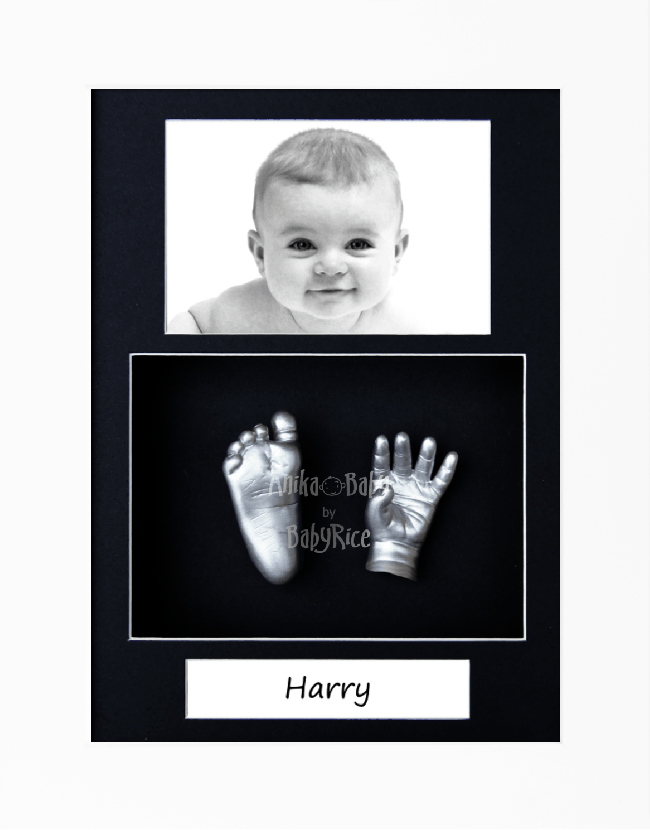 New 3D Baby Casting Kit, White Display Frame, Silver Casts