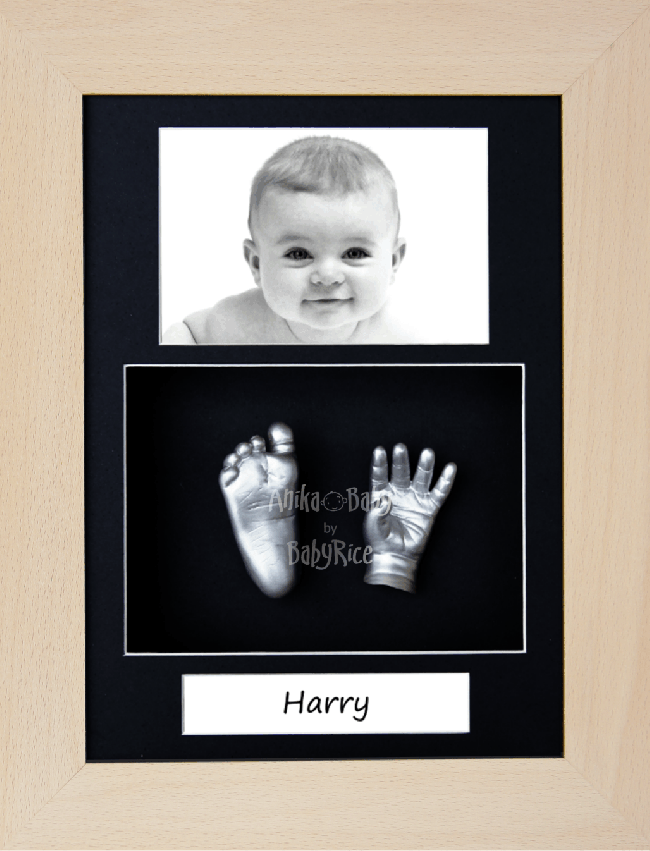 New Baby Gift Casting Kit, Beech Wooden Photo Frame, Silver Paint