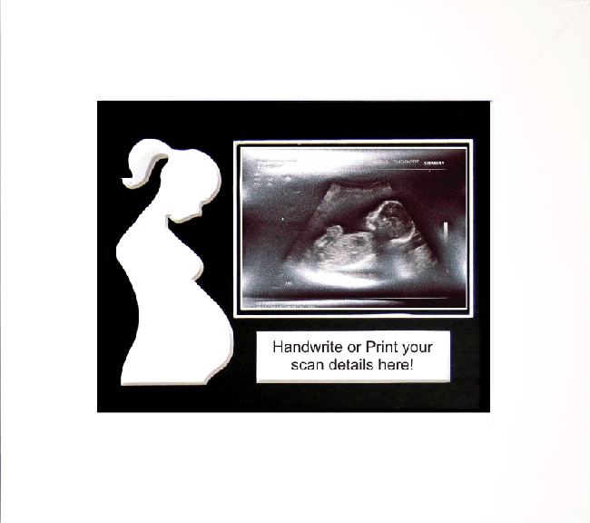 Baby Scan Photo Frame 6x5" White / Black / White - Pregnant Lady