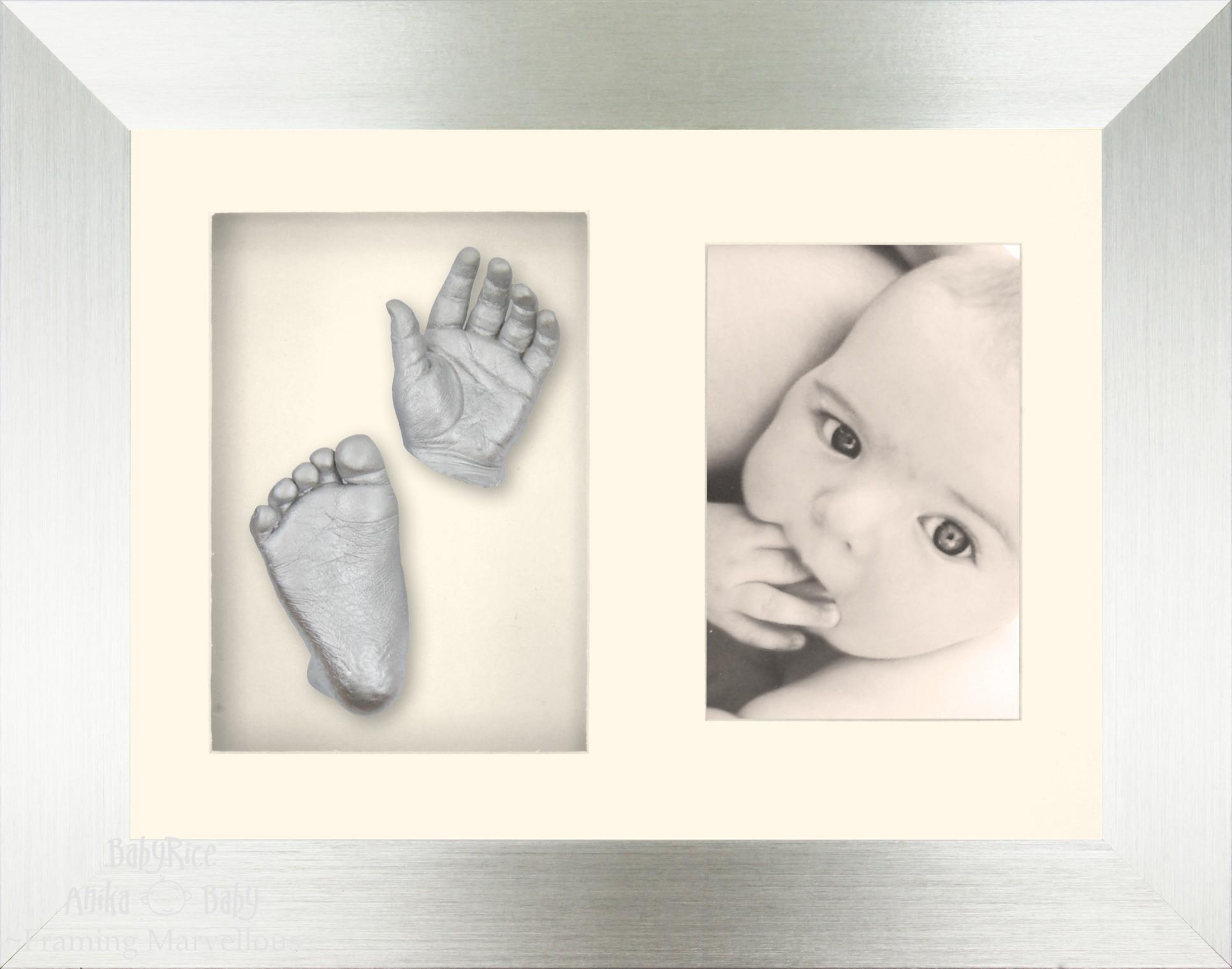 Baby Casting Kit with Silver Photo and Casts Display Frame Cream Inserts / Silver Paint