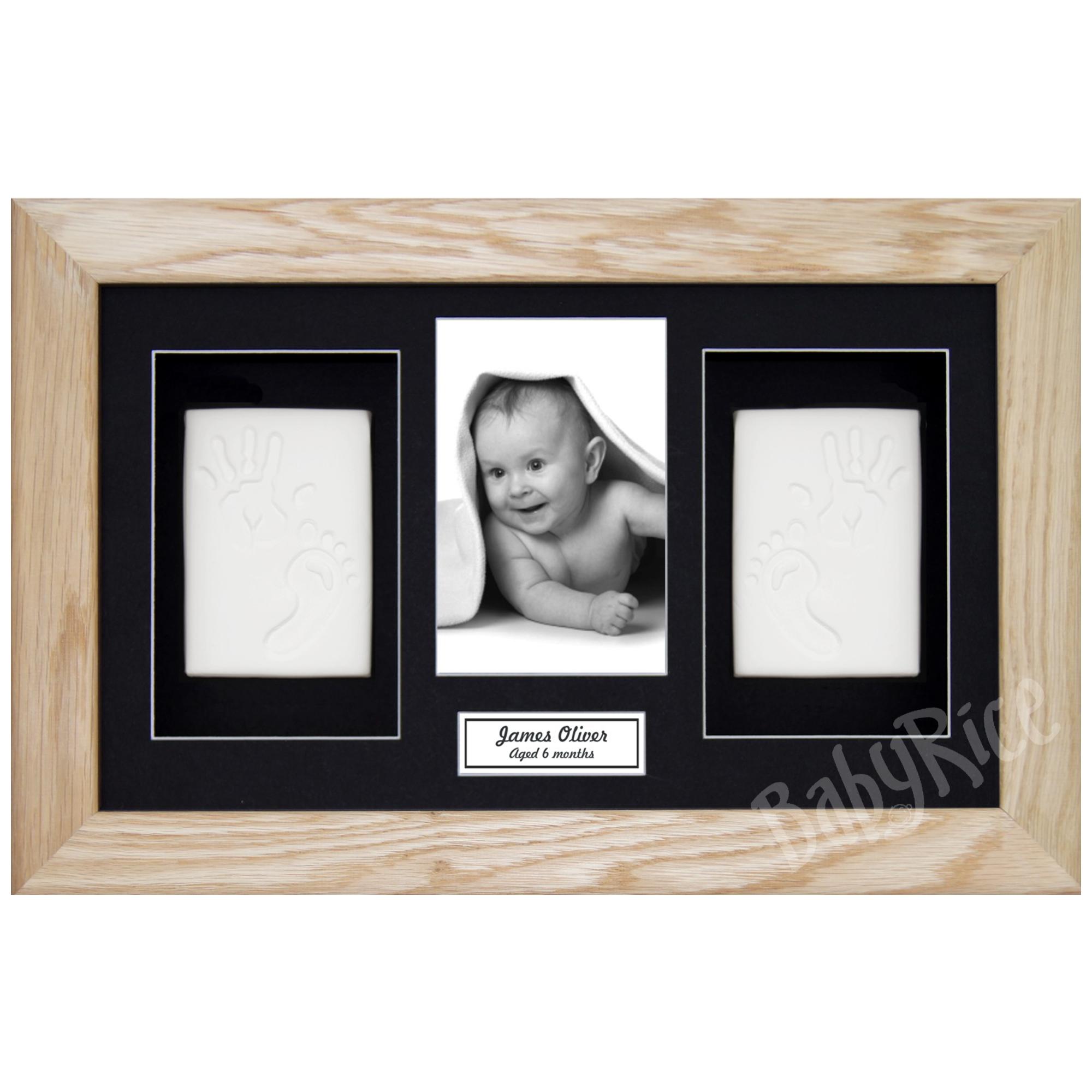 Baby Hand Footprint Kit, Oak Wood Frame, White Clay Dough