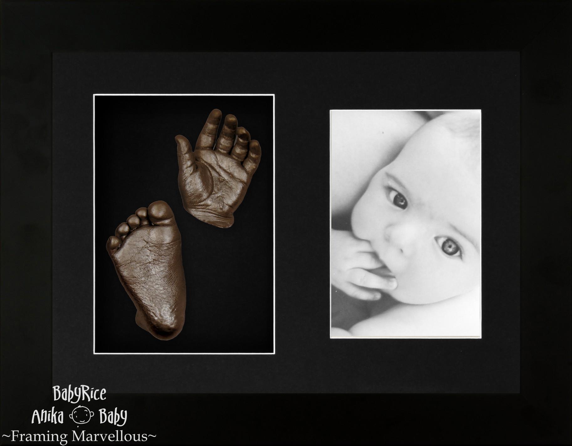 Baby Casting Kit with Black Photo and Casts Display Frame Black Inserts / Bronze Paint