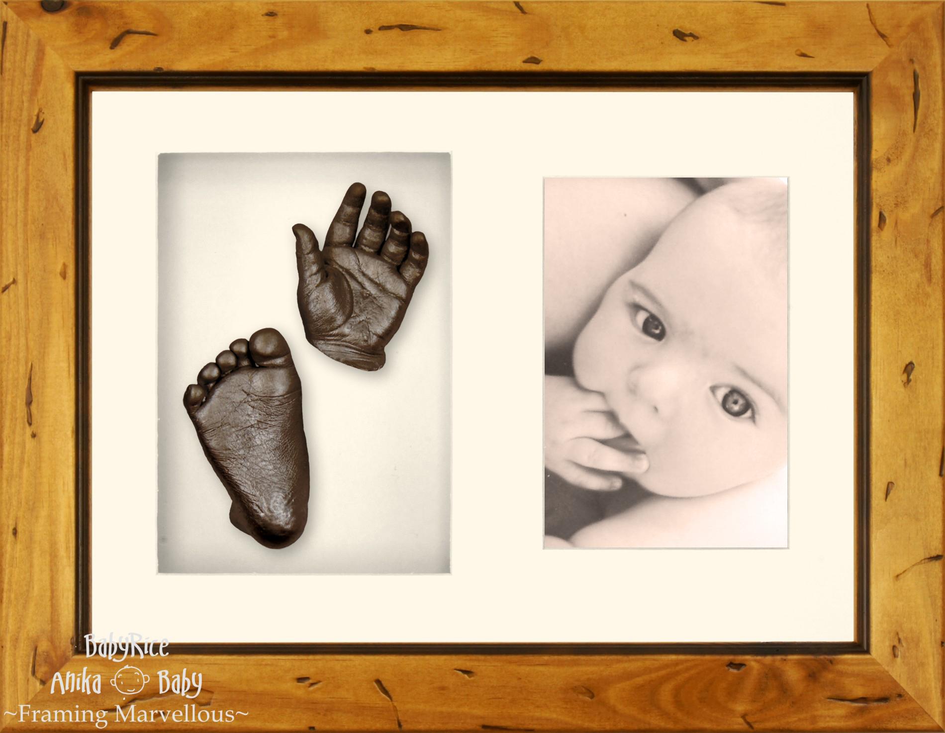 Baby Foot Mould Kit Hand Moulding Set Wood Frame Bronze