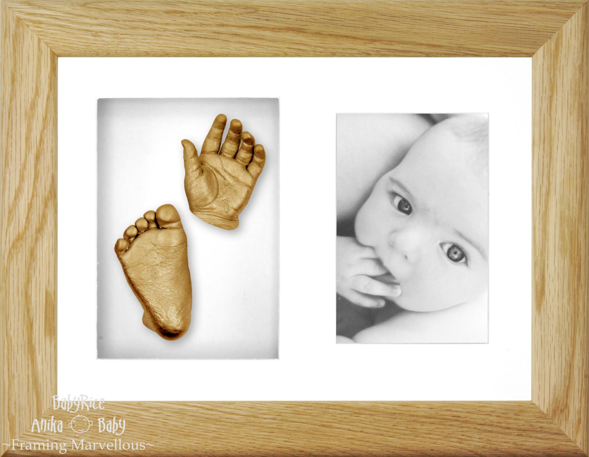 Baby Hand Foot Moulding Kit Gold with Oak Frame Set