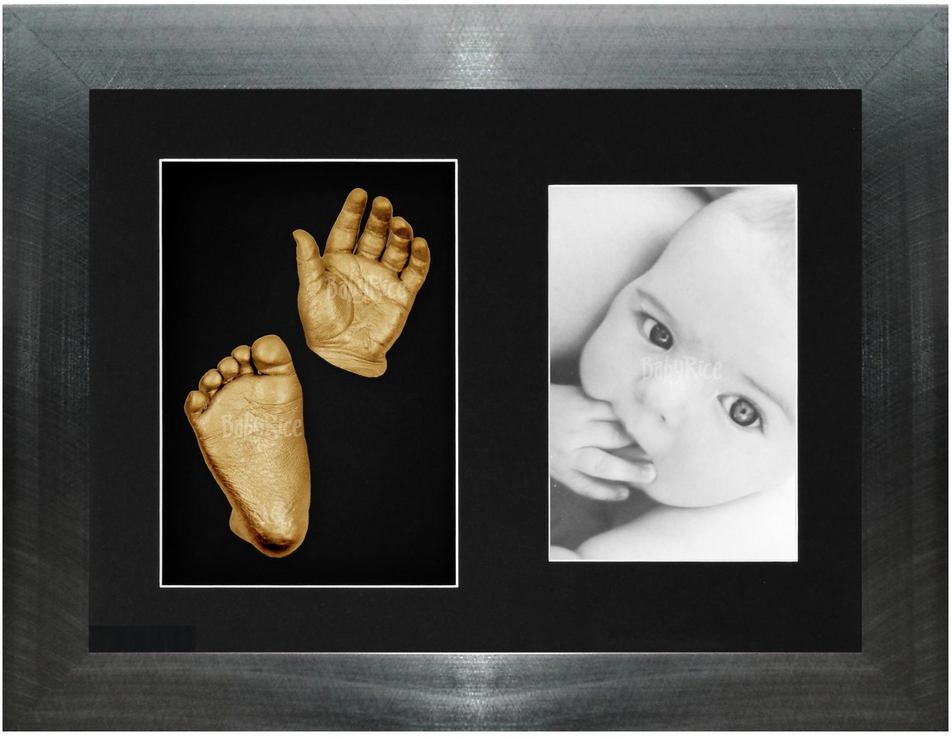 Baby Hand Foot Cast Kit Pewter Frame Set Gold