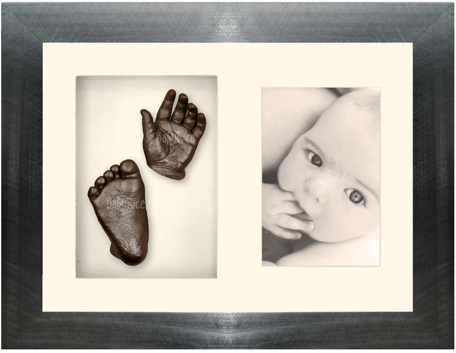 Baby Foot Mould Kit Hand Moulding Set Pewter Wood Frame Bronze