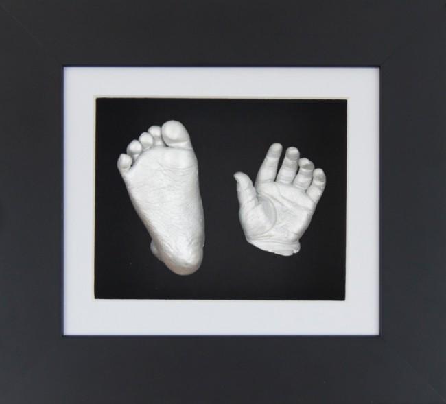Stunning 3D Baby Casting Kit Black Frame Black White Silver casts