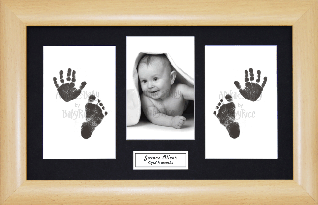BabyRice Baby Hand & Footprints Kit, Inkless, Beech effect Frame