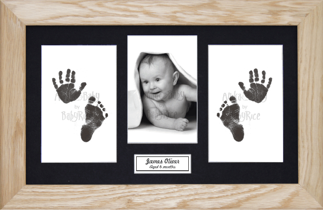 BabyRice Baby Hand & Footprints Kit, Inkless Prints, Solid Oak Frame
