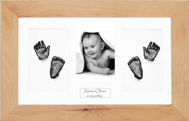 Baby Casting Kit Christening Gift, Beech Wooden Frame, Pewter Casts