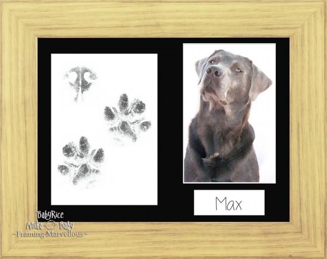 Pet Paw Prints Kit with Oak Effect Wooden Frame Black Inserts