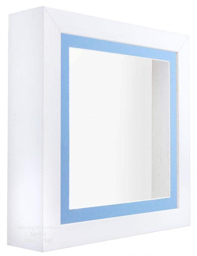 White Shadow Box Deep Display 3D Wooden Frame Square Blue Front / White Back