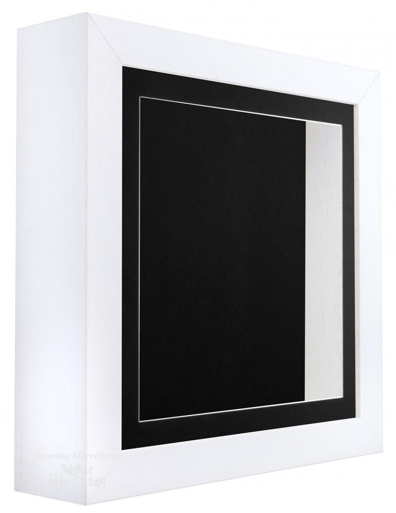 White Shadow Box Deep Display 3D Wooden Frame Square Black Front / Black Back