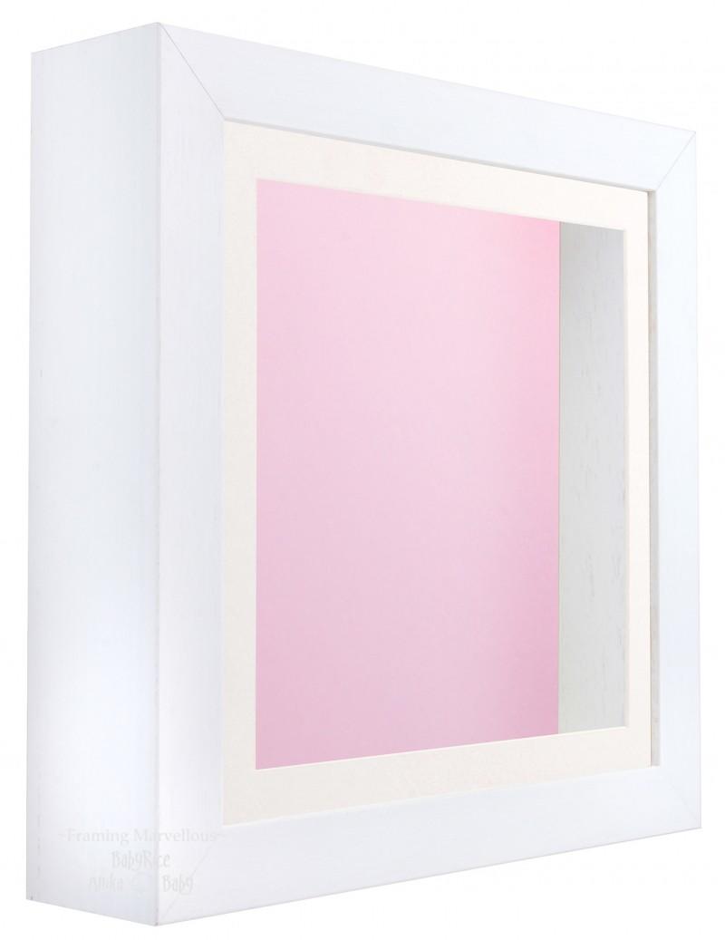 White Shadow Box Deep Display 3D Wooden Frame Square Cream Front / Pink Back