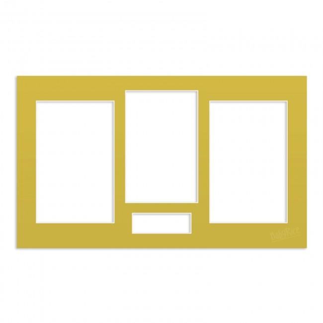 Metallic Gold Four Aperture Picture Frame Mount 15x9 Inches
