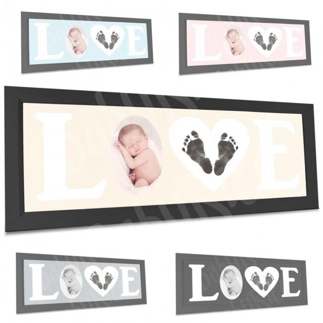 Baby Hand and Footprint Kit with Love Photo Picture Frame in Black – Options, by BabyRice