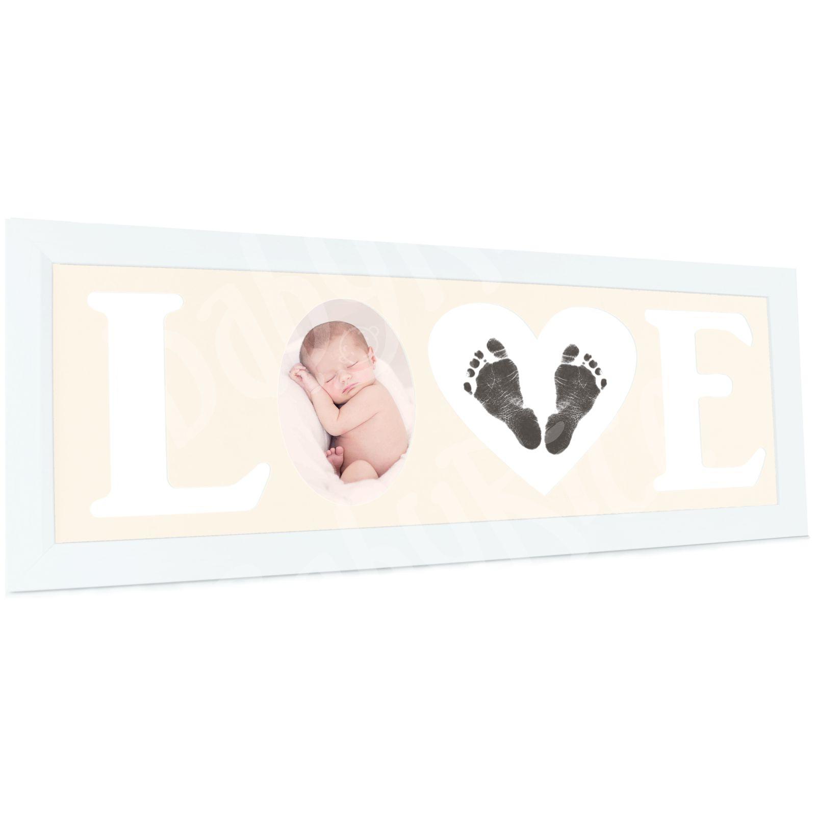 Baby Hand and Footprint Kit with Love Photo Picture Frame in White – Cream