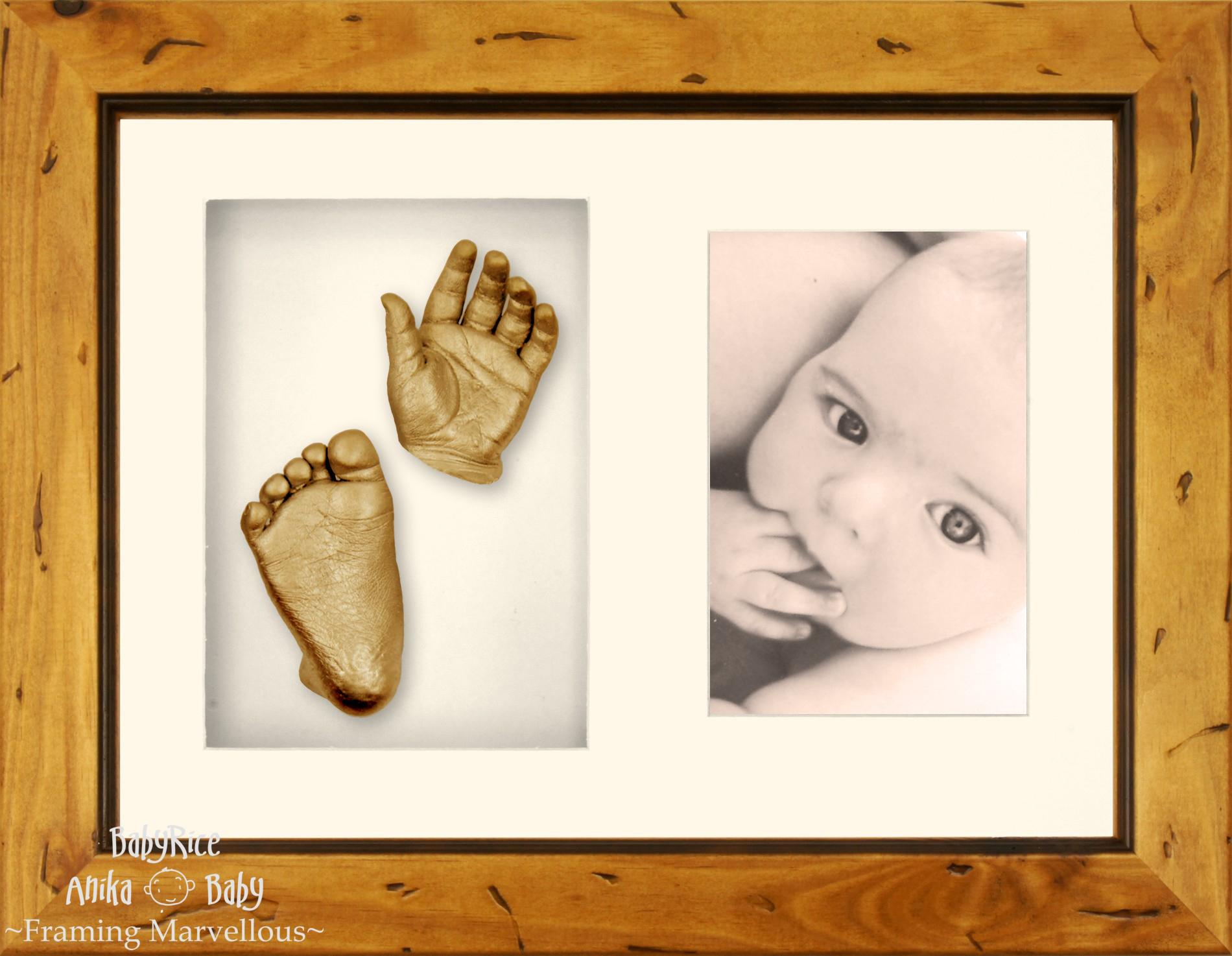 Baby Foot Mould Kit Hand Moulding Set Wood Frame Gold