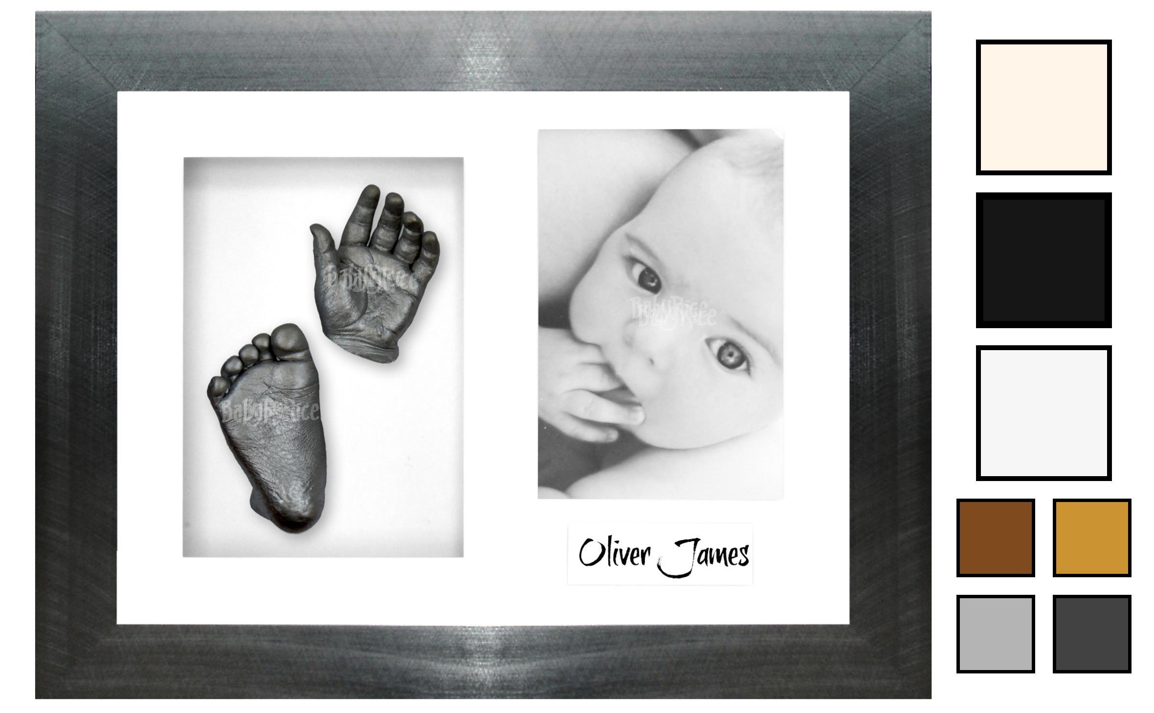 Baby Hand Foot Moulding Casting Kit, Pewter Grey Shadowbox Frame