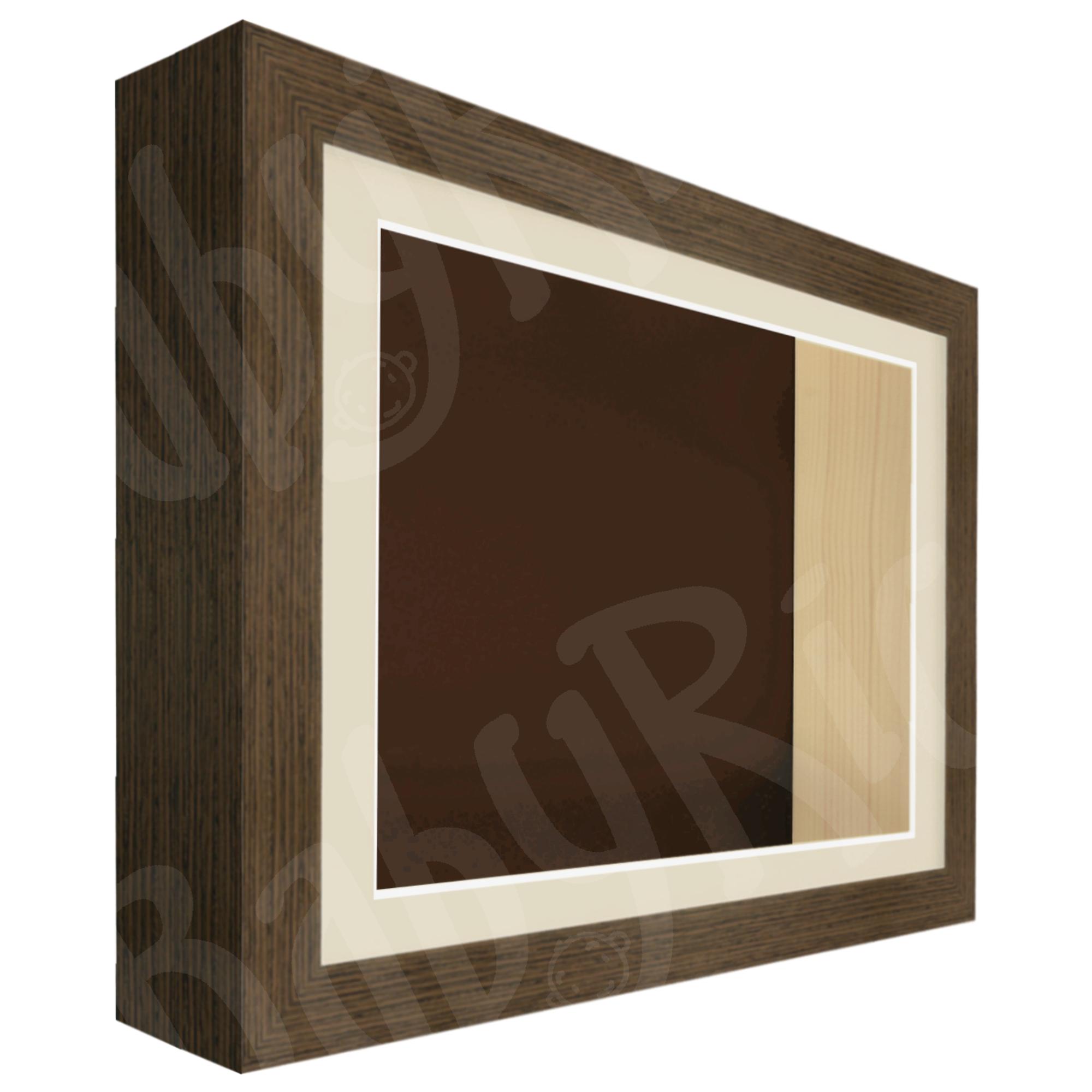 Light Walnut Veneer Box Frame, Antique Cream, Dark Brown