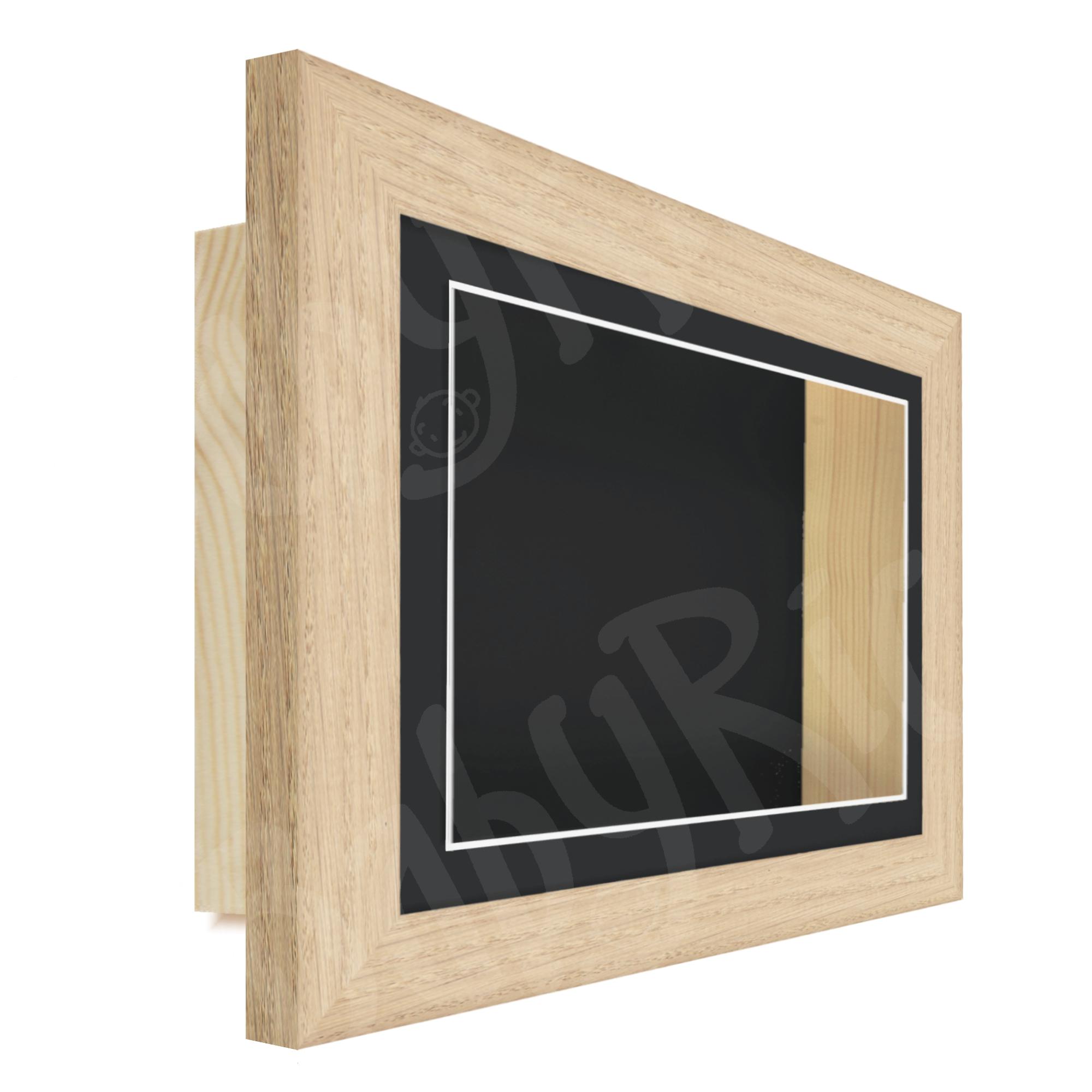 Solid Oak Wood Box Display Frame Black Inserts
