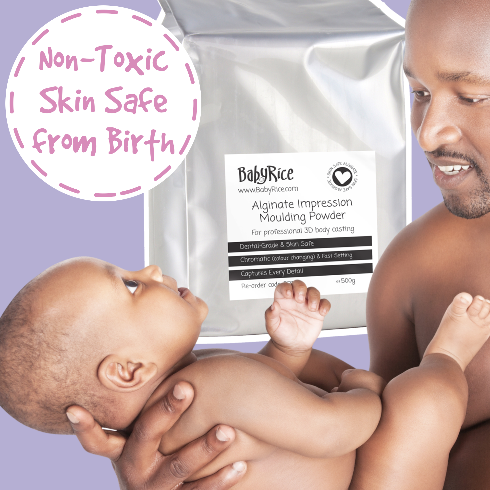 BabyRice alginate is safe to use on the softest newborn skin