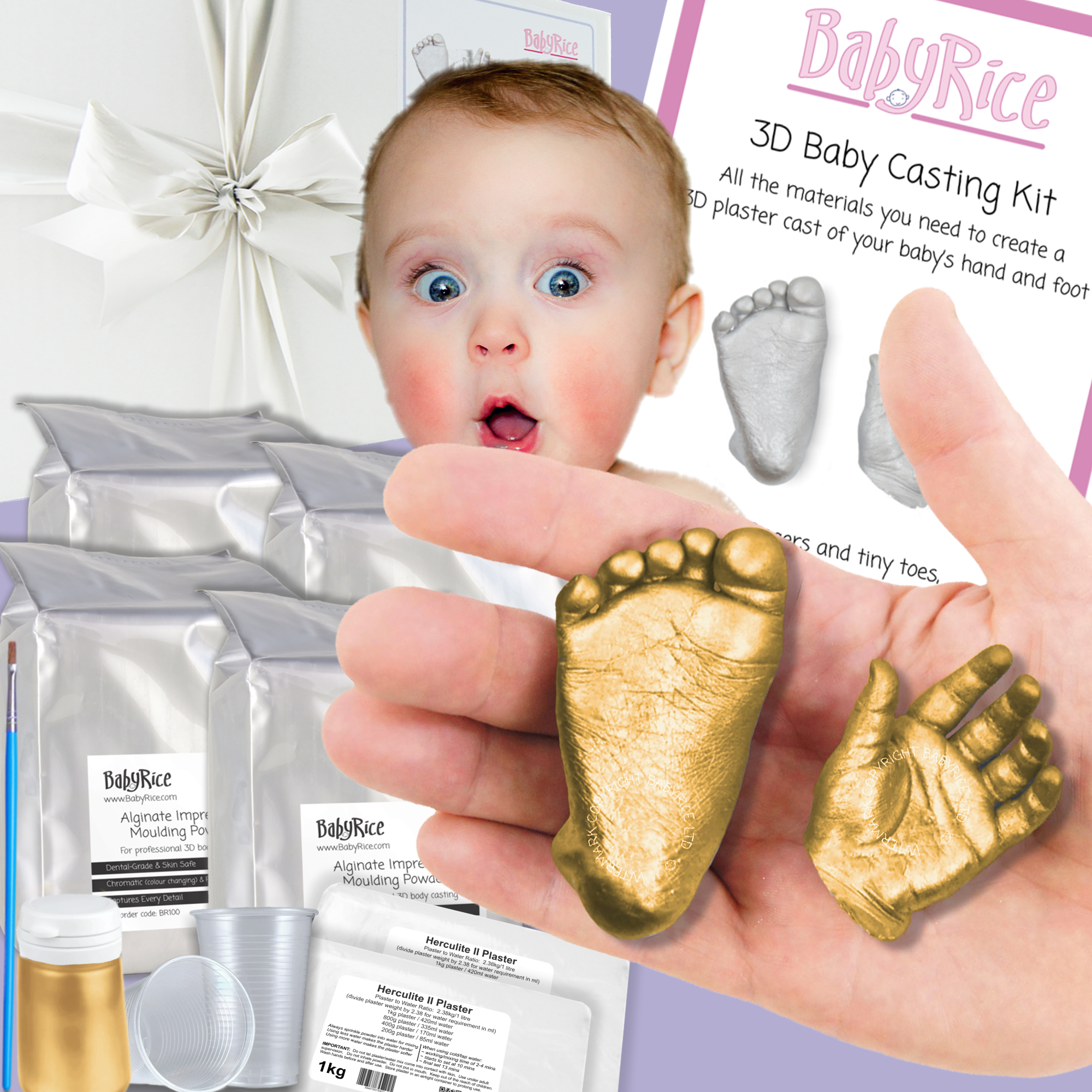 metallic gold extra large twins baby hand foot 3d casts kit set