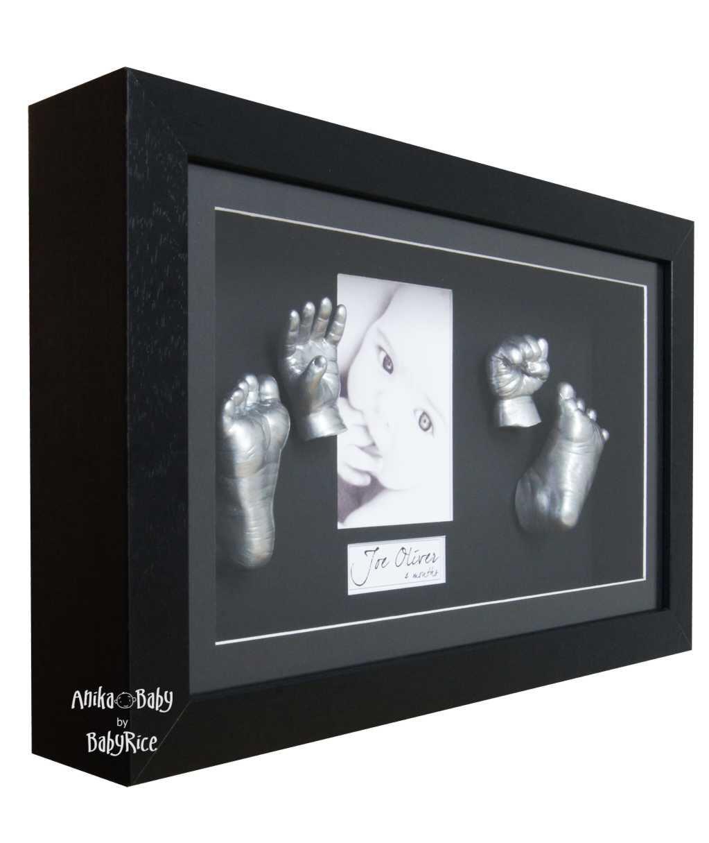 Large baby 3d hands and feet casting kit with black frame, silver paint