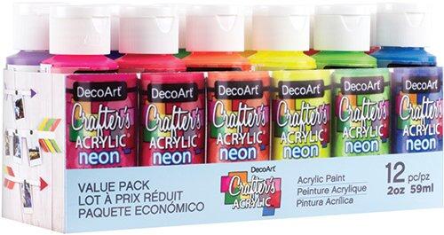 12 Neon Bright Colour Paints Set Crafter's Acrylic DecoArt
