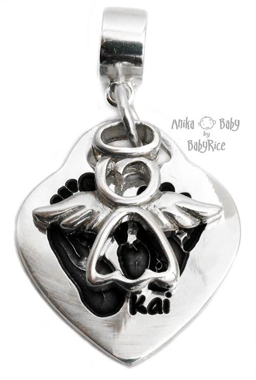 Solid Sterling Silver Heart Pendant with Angel Charm on Connector