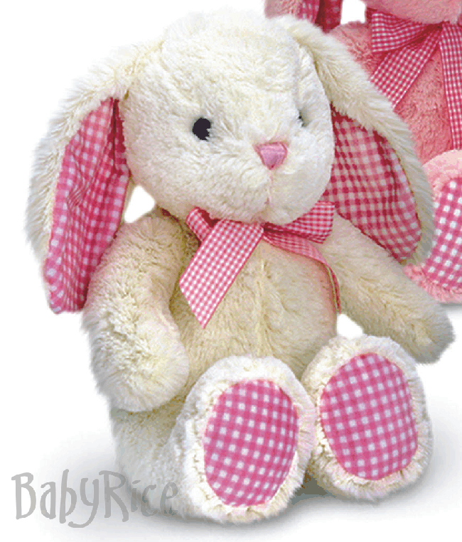 Cream with Pink Gingham Floppy Eared Rabbit 25CM