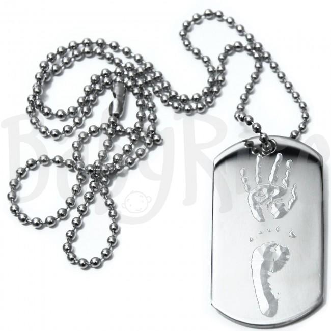 Baby Child Handprint Footprint Dogtag & Ball Chain Necklace Stainless Steel Men's