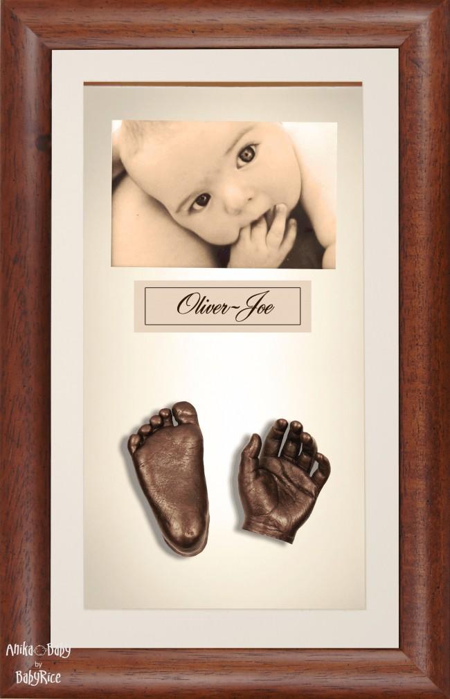 Large or Twins Baby Casting Kit / Dark Wooden Frame / Bronze Casts