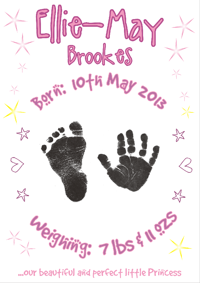 Personalised in Pink Baby Girls Black Handprints Footprints Kit