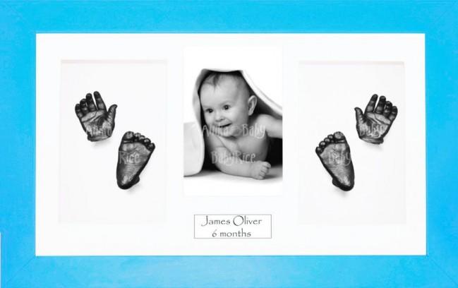 Baby Boy Gift, Casting Kit, Blue Frame, 3D Pewter Handprints Footprints