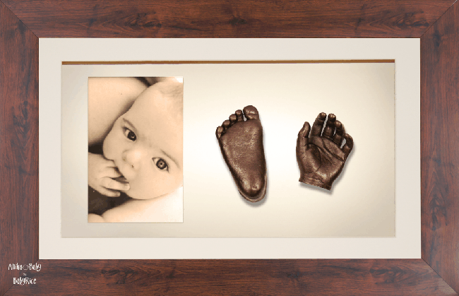 Large, Twins Baby Hand Foot Casting Kit / Mahogany Effect Frame / Bronze