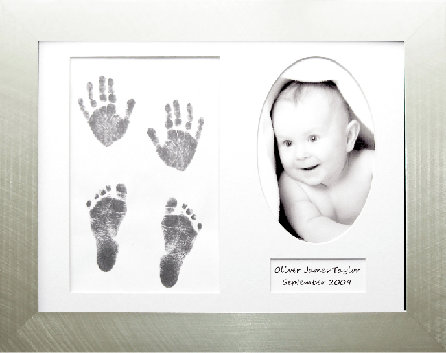 Baby Handprint Footprint Inkless Prints Kit, Silver Frame / White