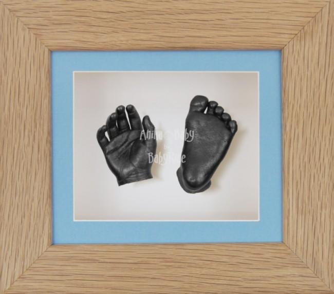 Baby Casting Kit Solid Oak Frame Blue White Display Pewter paint