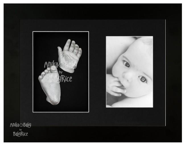 Baby 3D Handprint Footprint Kit, Black Photo Display Frame, Silver