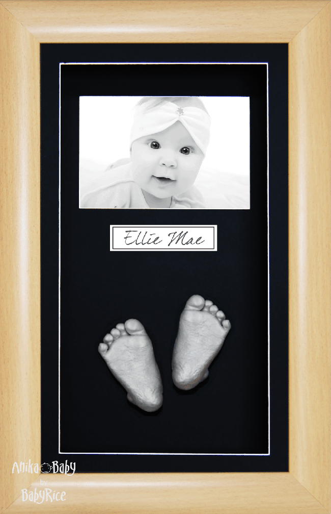 3D Baby Hand Foot Casting Kit, Beech effect Frame, Silver Casts