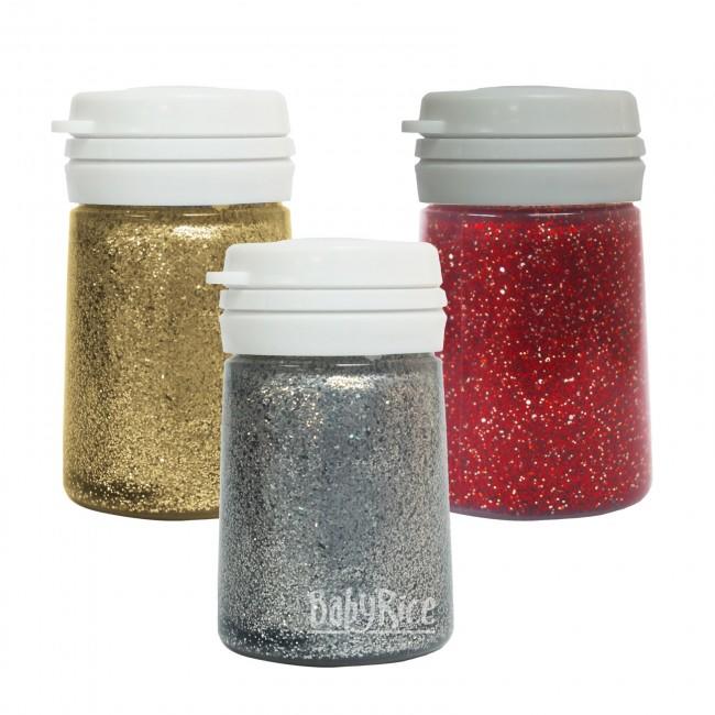 BabyRice Craft Paint Selection - Red, Silver and Gold Glitter