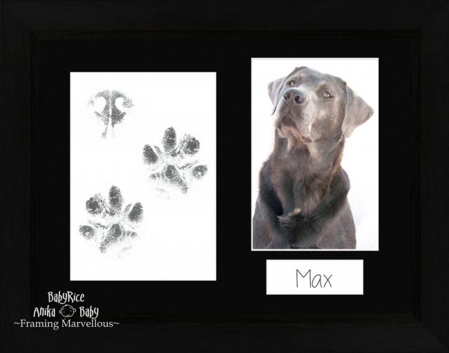 Pet Paw Prints Kit with Black woodgrain Wooden Frame Black Insert