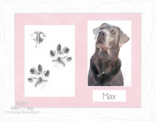 Pet Paw Prints Kit with White Woodgrain Wooden Frame Mott Pink insert