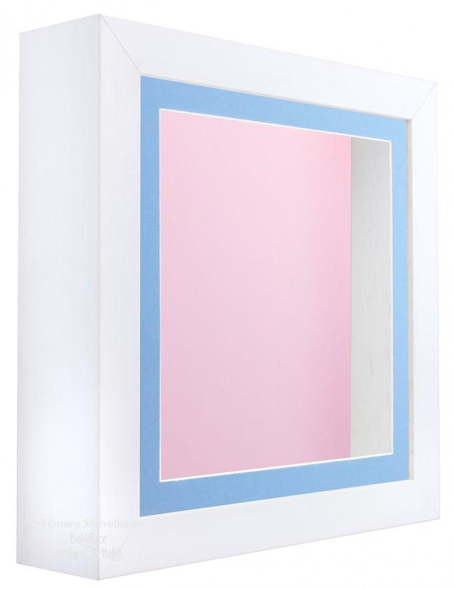 White Shadow Box Deep Display 3D Wooden Frame Square Blue Front / Pink Back